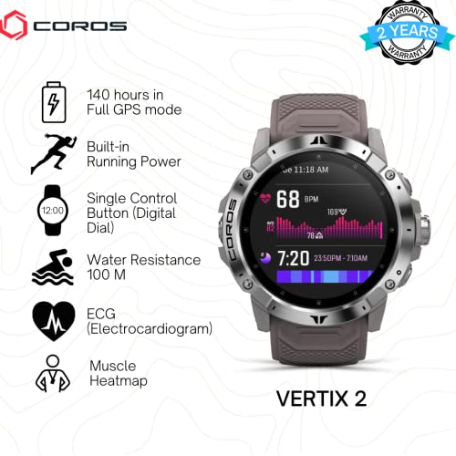 COROS VERTIX 2 GPS Adventure Watch con Mapa Offline Global, GPS de Doble frecuencia, Revestimiento de Diamante de Cristal de Zafiro y Bisel de Titanio, BLE, Strava y TrainingPeaks-Obsidian
