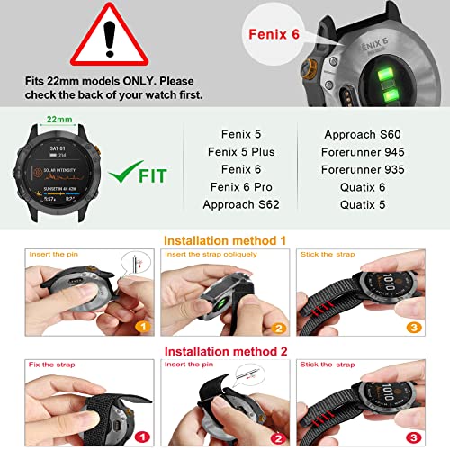Correa Fenix 5/Fenix 6 Pulsera, 22mm Pulsera de Nailon Correa para Fenix 5 Plus/Fenix 6 Pro/Forerunner 935/945/Quatix 6/5/Instinct/Gear S3/Galaxy Watch 46mm/Huawei Watch GT2 Pro