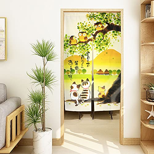 Cortina de puerta japonesa Noren para decoración del hogar, de LIGICKY, tela poliéster, Búhos y Gatos, 33.5”x 59”
