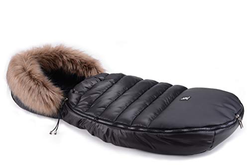 Cottonmoose Alaskan Moose Saco de invierno dormir térmico para carrito silla de bebé universal abrigo polar (729 Alaskan Moose Black-Black Eco Leather (110x52cm))
