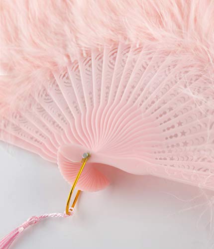 Coucoland Abanico de plumas de Marabou de los años 20, plegable con plumas, para fiesta de los años 20, color rosa