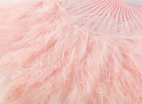 Coucoland Abanico de plumas de Marabou de los años 20, plegable con plumas, para fiesta de los años 20, color rosa
