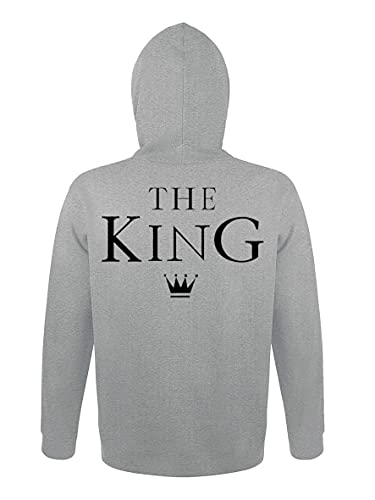 Couples Shop Pareja Sudadera con Capucha The King His Queen Hoodie - 1x Suéter Hombre Gris M