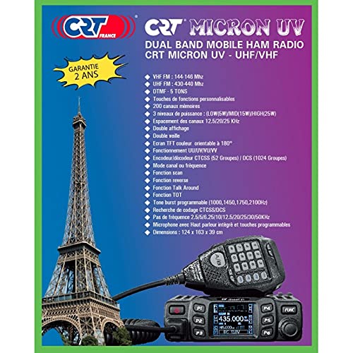 CRT Micron UV - Radio VHF/UHF con Banda Dual (144-146 MHz/430-440 MHz) Color Negro