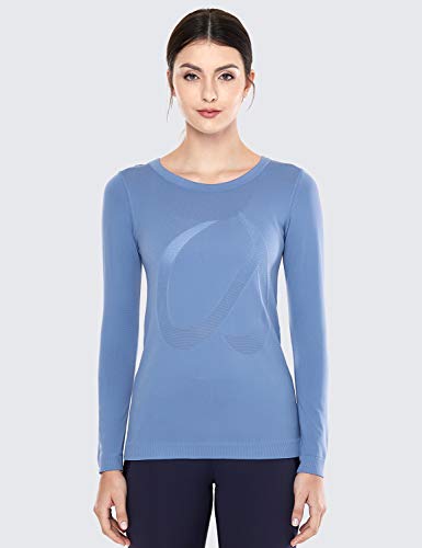 CRZ YOGA Mujer Ropa Deportiva Sports Casuales Camiseta Malla sin Costura Manga Larga Gris-Azul 38
