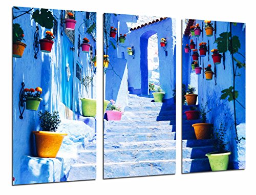 Cuadros Camara Fotográfico Macetas de Colores, Chauen, Marruecos Tamaño total: 97 x 62 cm XXL, Multicolor