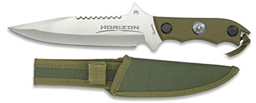 Cuchillo Horizon Satin Hoja 18 cm para Caza, Pesca, Camping, Outdoor, Supervivencia y Bushcraft Albainox 32104 + Portabotellas de regalo