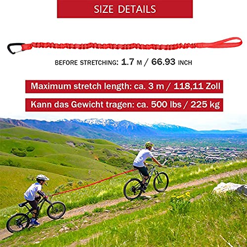 Cuerda Remolque MTB para Niños Cuerda Elástica Bicicleta Accesorio para Tirar, Cuerda de Remolque para Bicicleta Infantil, Rojo Nailon Bungee Cord, Peso Carga De hasta 500 Libras