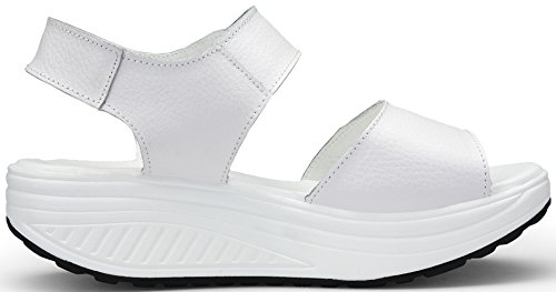DAFENP Sandalias Plataforma Mujer Verano Sandalias Cuña Comodas Cuero Zapatos Tacon para Caminar LX308-2-white-EU41