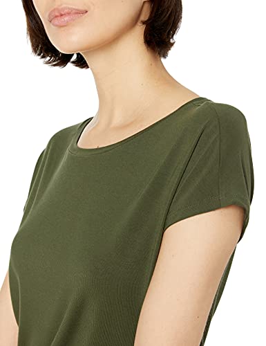 Daily Ritual Camiseta de Cuello Tipo Barco de Manga Corta, Ajuste Estándar y de Punto Mujer, Verde Bosque, M