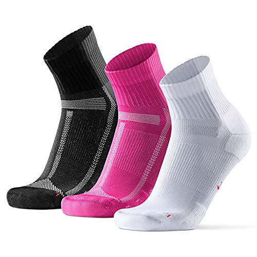 DANISH ENDURANCE Calcetines de Running para Largas Distancias, para Hombre y Mujer Pack de 3 (Multicolor (1x Blanco, 1x Negro, 1x Rosa), 43-47)