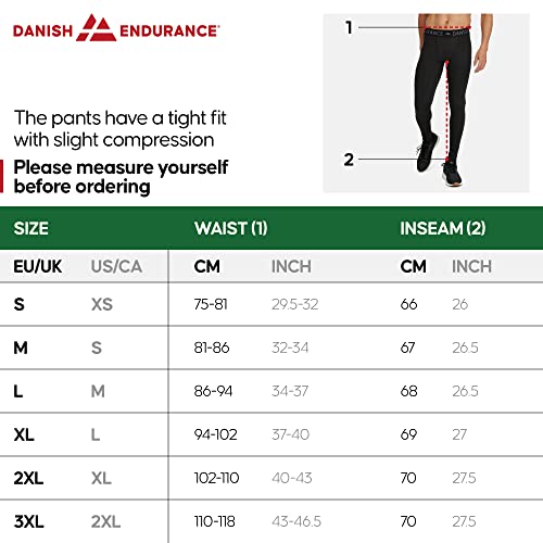 DANISH ENDURANCE Men's Compression Long Tights XL Black 2-Pack