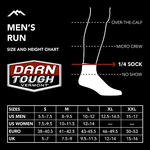 Darn Tough Vermont - Calcetines deportivos de lana merina 1/4 ultraligeros para hombre, color carbón, talla grande (10-12)