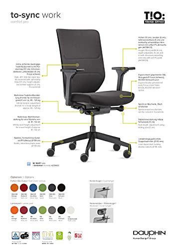 Dauphin Trendoffice to-sync Comfort Pro - Silla de oficina ergonómica con reposabrazos, diseño moderno, para oficina en casa, certificado ecológico