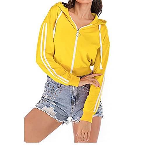 De las mujeres de color con capucha de manga larga casual fondo suéter outlets femenino, amarillo, XXL