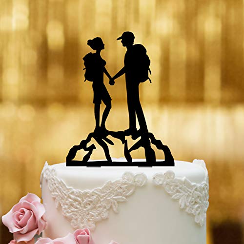 Decoración para tarta de boda, cristal acrílico negro, XL, diseño de paisaje montañoso, Mr Mrs