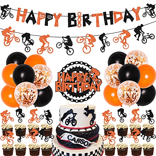 Decoraciones de cumpleaños de BMX para niños, decoración para tartas de bicicleta con diseño de feliz cumpleaños, decoración para cupcakes de Dirt Bike para deportes extremos suministros para fiestas