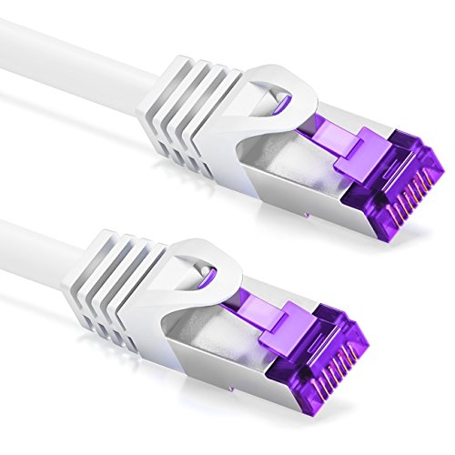 deleyCON 10m RJ45 Cable de Conexión Ethernet & Red con Cable en Bruto CAT7 S-FTP PiMF Blindaje Gigabit LAN SFTP Cobre DSL Conmutador Enrutador Patch Panel - Blanco