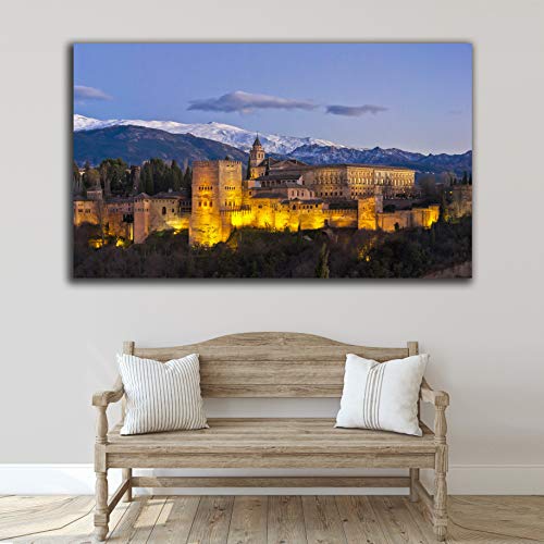 Desconocido Cuadro Lienzo Canvas Alhambra Granada Luces al Atardecer Sierra Nevada Pico Veleta – Varias Medidas - Lienzo de Tela Bastidor de Madera de 3 cm - Impresion en Alta resolucion (120, 70)