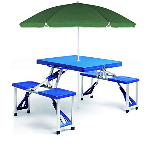 Deuba Conjunto de Mesa y Asientos Plegable para 4 Personas Azul Set portátil para Camping Aluminio