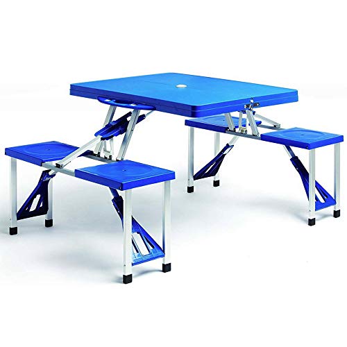 Deuba Conjunto de Mesa y Asientos Plegable para 4 Personas Azul Set portátil para Camping Aluminio