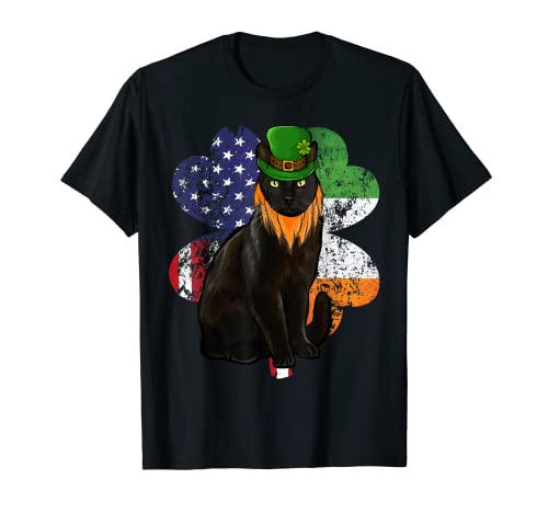 Día de San Patricio Bandera Irlandesa Americana Bombay Gato Camiseta