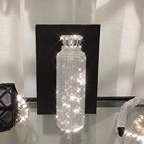 Diamond Thermos Water Bottle Rhinestone Thermos Cup,Diamond Vacuum Flask Sparkling High-end Insulated Bottle Stainless Steel with Lid (350ML)
