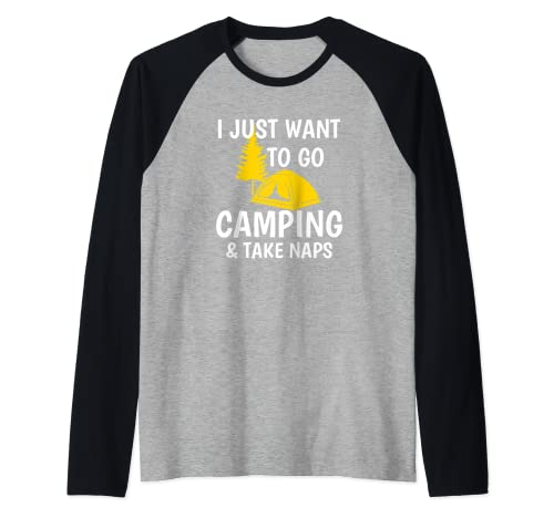 Divertido regalo para ir de camping y tomar siestas Camiseta Manga Raglan