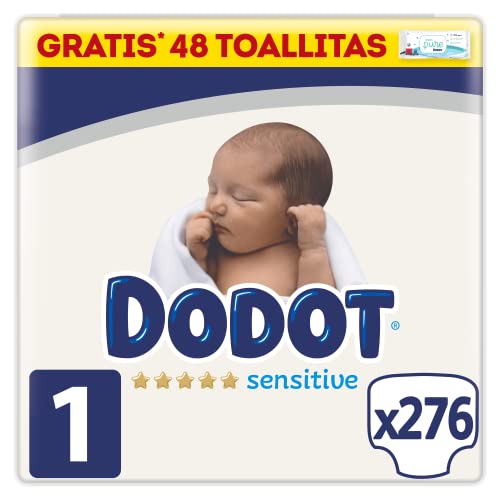 Dodot Pañales Bebé Sensitive Talla 1 (2-5 kg), 276 Pañales, Óptima Protección de la Piel de Dodot, Pack Mensual