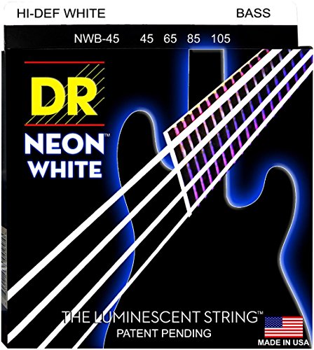 DR Strings NWB545 45-125 - Juego de cuerdas de bajo (5 cuerdas, hechas a mano, neón, alta definición, revestimiento de color blanco