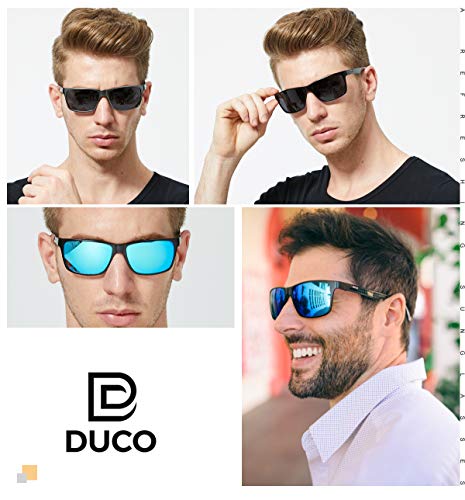 Duco Gafas de sol con montura de metal polarizadas rectangulares clásicas para hombres con templo de fibra de carbono 8206 (Lentes gris marco gunmetal)