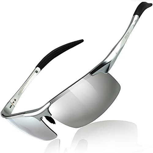 Duco Gafas de sol deportivas polarizadas para hombre con ultraligero y marco de metal irrompible, 100% UV400-8177S (Plata espejada)