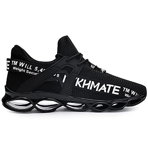 DYKHMATE Zapatillas de Deporte Hombres Mujer Running Zapatos para Correr Antishock Gimnasio Sneakers Deportivas Transpirables (Negro,45 EU)