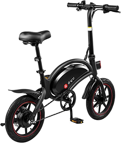 DYU Bicicleta Eléctrica Plegable,14 Pulgadas Portátil Bicicleta Eléctrica,Inteligente E-Bike con Asistencia de Pedal, 3 Modos de Conducción,Altura Ajustable,Portátil Compacta,Unisex Adulto (Negro)