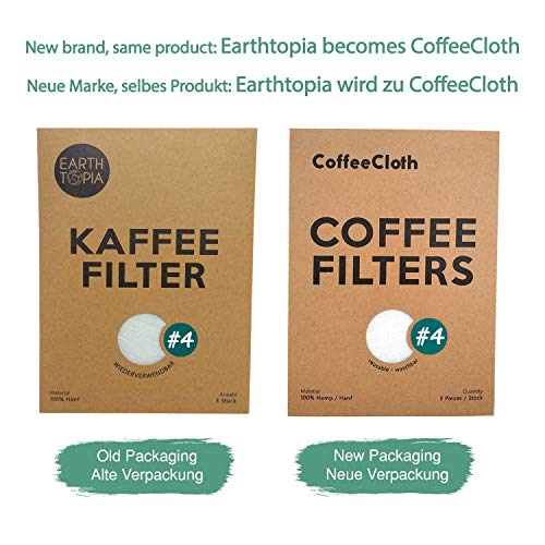 Earthtopia 3 Pack de Filtros De Café Reutilizables De Tela |100% Cáñamo | Bolsas De Filtro de Café Y Eco-Amigables | Filtros Permanentes (adecuado para Hario V60 01)