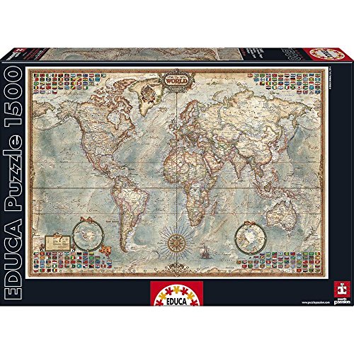 Educa - El Mundo, Mapa político geografía Puzzle, 1 500 Piezas, Multicolor (16005)