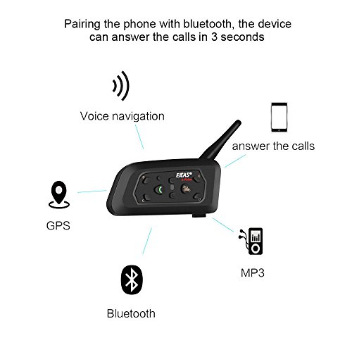 Ejeas V6 Pro Auriculares Intercomunicador Moto Bluetooth para Motocicletas, Gama Comunicación Intercom de 1200m, intercomunicador Casco Moto, Impermeabilidad, Intercomunicacion Entre 6 Motociclistas
