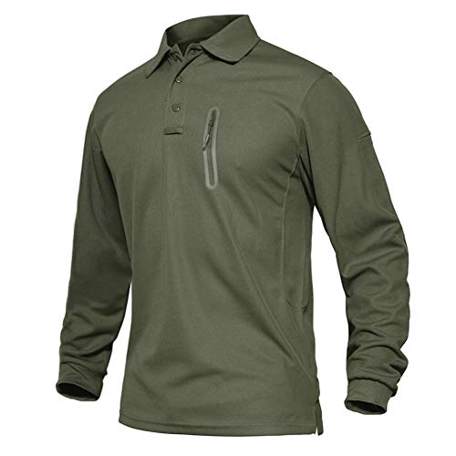 EKLENTSON Hombre Camisas - Polos de Golf de Manga Larga Casuales y Ligeros Camisas de Deporte Militar Verde Militar-Cremallera Talla XL