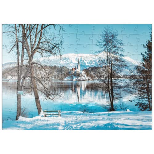 El Lago Bled con El Castillo De Bled Y Los Alpes Julianos En Invierno, Eslovenia - Premium 100 Piezas Puzzles - Colección Especial MyPuzzle de Puzzle Galaxy