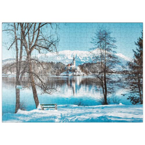 El Lago Bled con El Castillo De Bled Y Los Alpes Julianos En Invierno, Eslovenia - Premium 500 Piezas Puzzles - Colección Especial MyPuzzle de Puzzle Galaxy