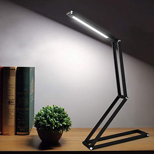 ELZO Lámpara de escritorio LED, lámpara de mesa recargable portátil inalámbrica recargable por USB, cabezal de lámpara giratorio, 3 modos regulables, para dormitorio, oficina, universidad, camping