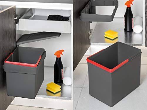Emuca 8935423 Contenedor de basura incorporado para gabinete con tapa automática, gris antracita, 15 litros