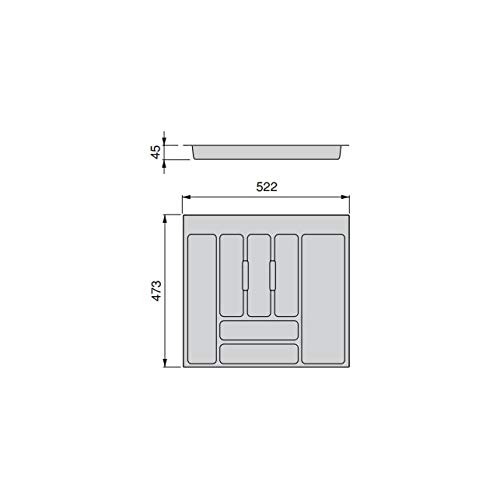 Emuca - Cubertero para cajón de cocina Vertex/Concept 500, módulo 600 mm, Tablero: 16mm, Plástico, gris antracita