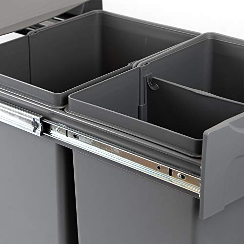EMUCA - Cubos de Basura con fijación Inferior para Cocina, 2 contenedores de Reciclaje extraibles de 20 L, Capacidad Total 40L (2 x 20 L), Acero y plástico, Gris Antracita.