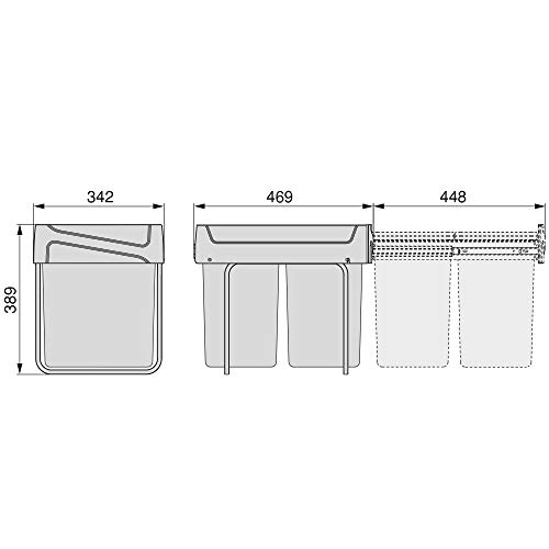 EMUCA - Cubos de Basura con fijación Inferior para Cocina, 2 contenedores de Reciclaje extraibles de 20 L, Capacidad Total 40L (2 x 20 L), Acero y plástico, Gris Antracita.