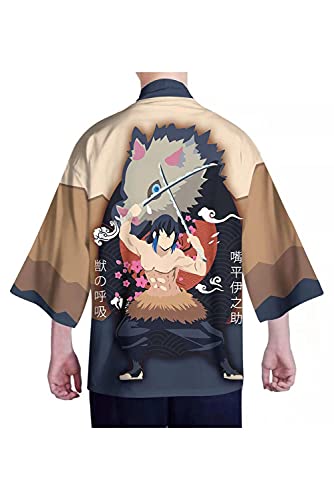 Enhopty Kimetsu no Yaiba Inosuke Hashibira Inoko Kimono Abrigo Capa Capa Carnival Halloween Cloak Cosplay Costume B/Marrón M
