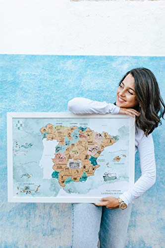 ENJOYERS Mapa España para Rascar - Mapa Rascable Esencia de España Ilustrado a Mano - 65x45cm - Solo Lamina - Sin Marco