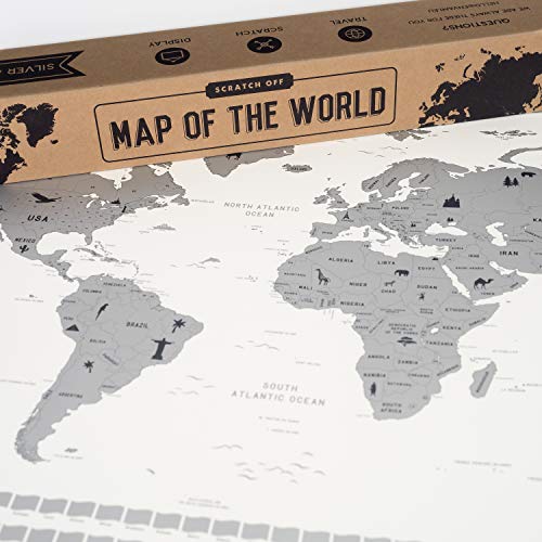envami Mapa Mundi Rascar I Mapas del Mundo para Marcar Viajes I 68 X 43 CM I Plata I Scratch Off Travel Map