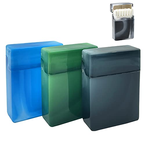 EQLEF Pitillera, Flip Top Caja de cigarrillos portátil para el paquete entero 20 piezas de cigarrillos King Size 3 Pack (Negro Verde Azul)