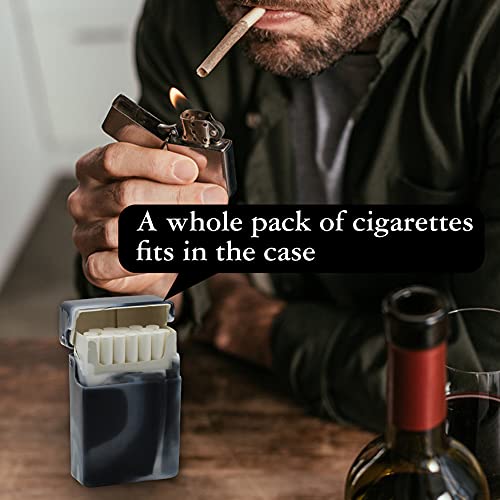 EQLEF Pitillera, Flip Top Caja de cigarrillos portátil para el paquete entero 20 piezas de cigarrillos King Size 3 Pack (Negro Verde Azul)